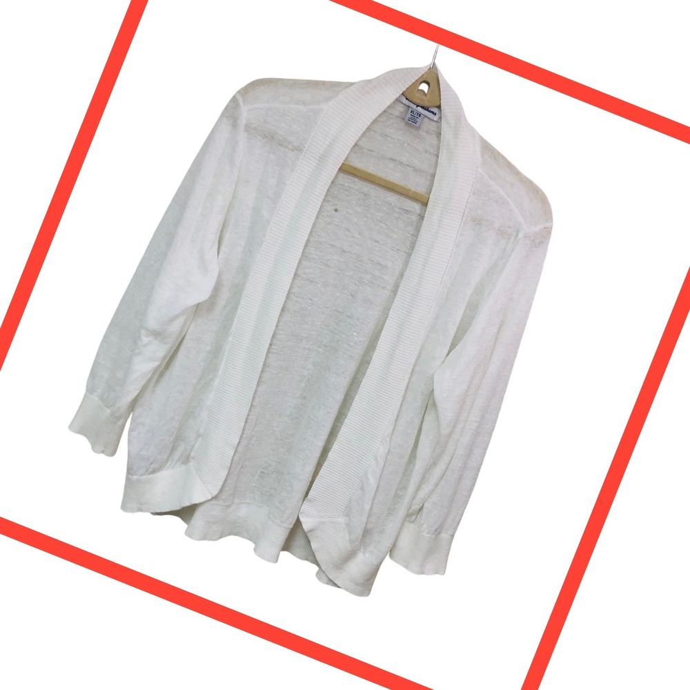 Tommy Bahama White Linen Open Front Cardigan Sweater Minimalist Lagen Womens XL